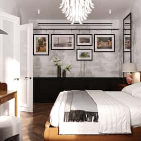 Фотографии спален. Дух Монмартра. Дизайн и ремонт квартиры 101м2 в ЖК Врубеля 4 во французской классике. Спальня, фото 06.