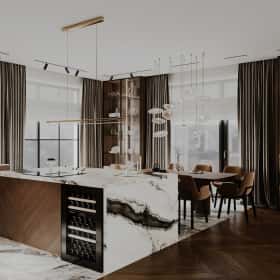 Высокие отношения. Дизайн и ремонт загородного дома 195м2 в КП Лесная поляна в современном стиле. 1 этаж Кухня-гостиная, фото 18