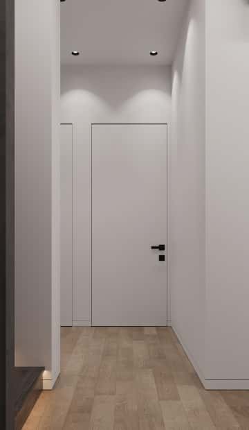 Изысканный монохром. Дизайн и ремонт таунхауса 164м2 в КП Бристоль в неоклассическом стиле. 2 этаж Коридор, фото 01