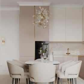 Богемная грация. Дизайн и ремонт квартиры 87м2 ЖК Режиссёр в стиле современная классика. Кухня-гостиная, фото 10