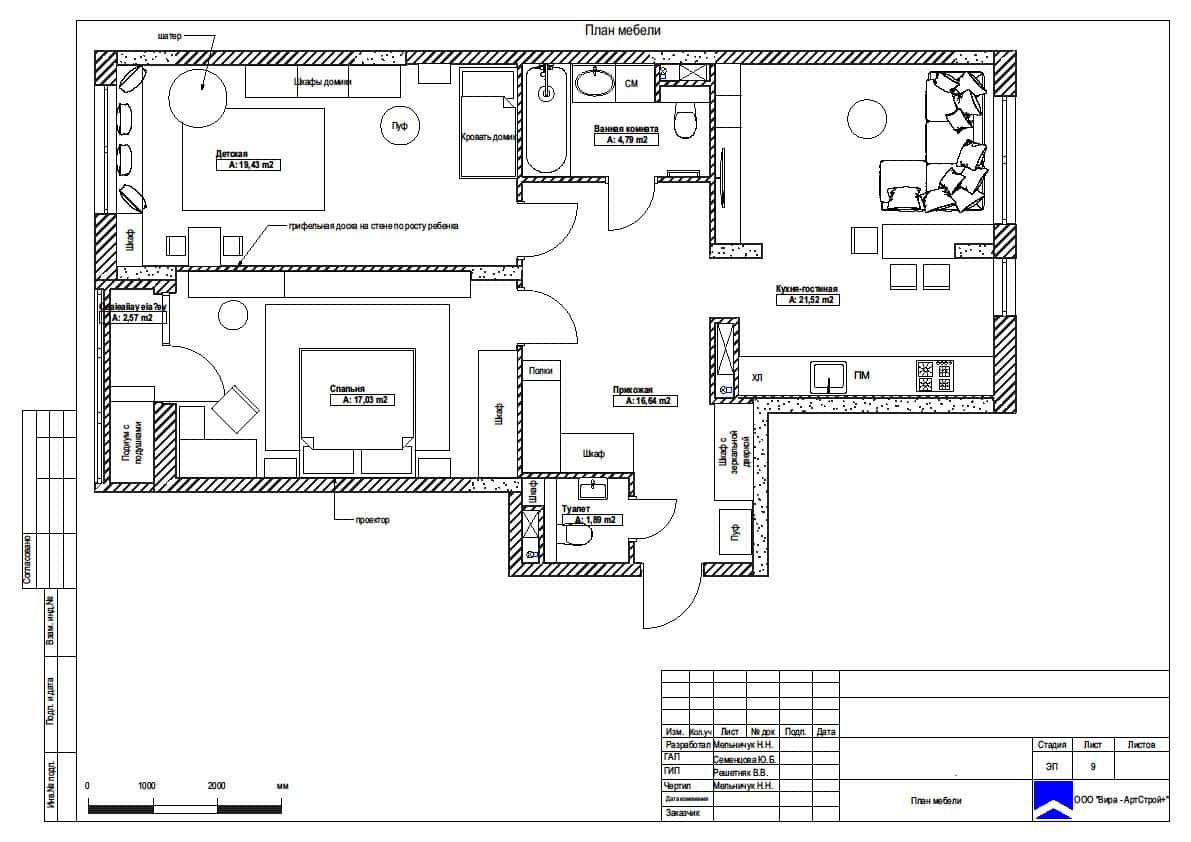 План мебели, квартира 85 м² в ЖК «Испанские кварталы»