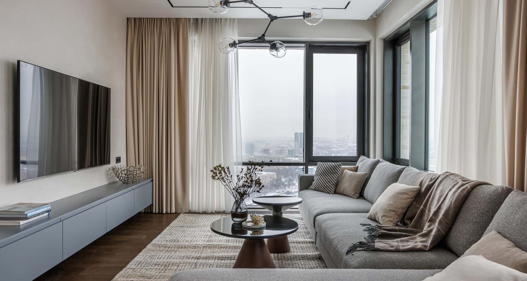 Гостиная квартиры в ЖК «Фили Сити»