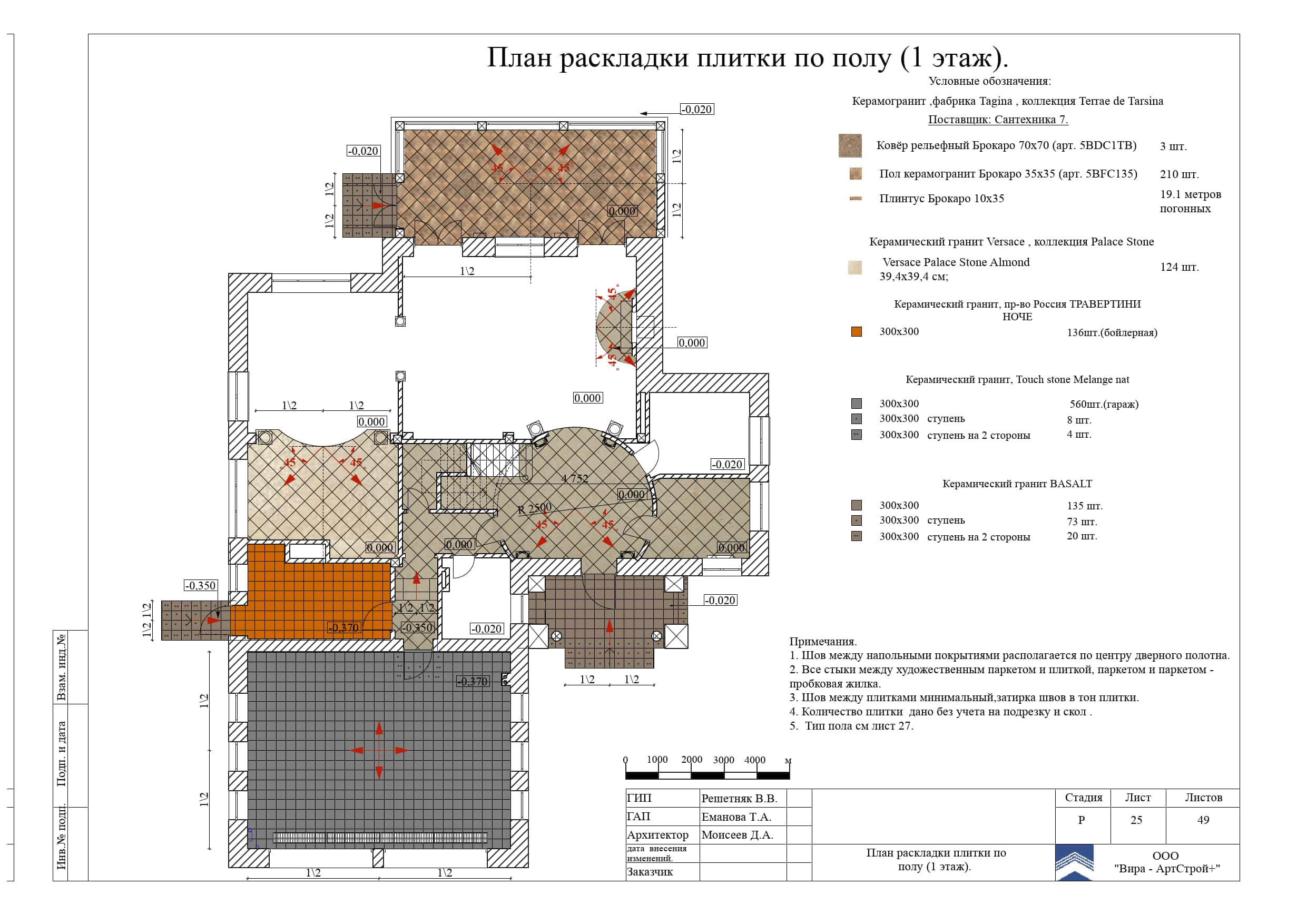 25. План раскладки плитки по полу, дом 373 м²