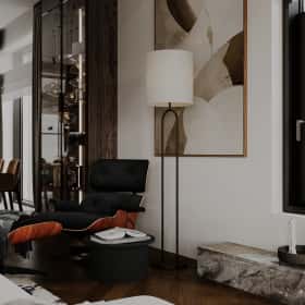 Высокие отношения. Дизайн и ремонт загородного дома 195м2 в КП Лесная поляна в современном стиле. 1 этаж Кухня-гостиная, фото 10