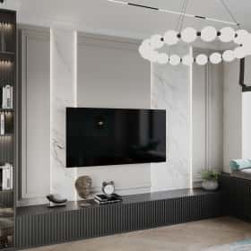 Диалог поколений. Дизайн и ремонт квартиры 93м2 ЖК Хэдлайнер в неоклассике. Кухня-гостиная, фото 04