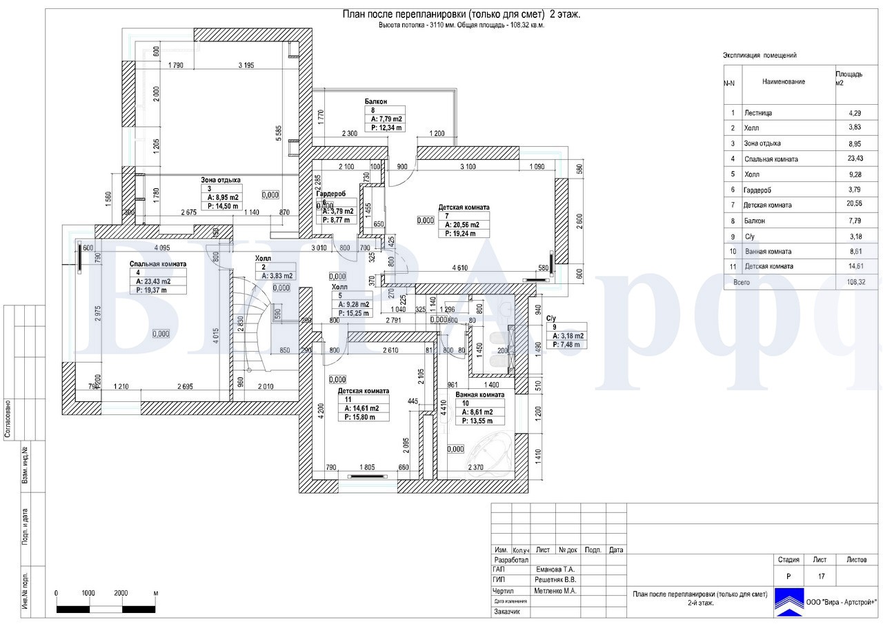 план после перепланировки 2 этаж, дом 260 м² в КП «Лесной родник»