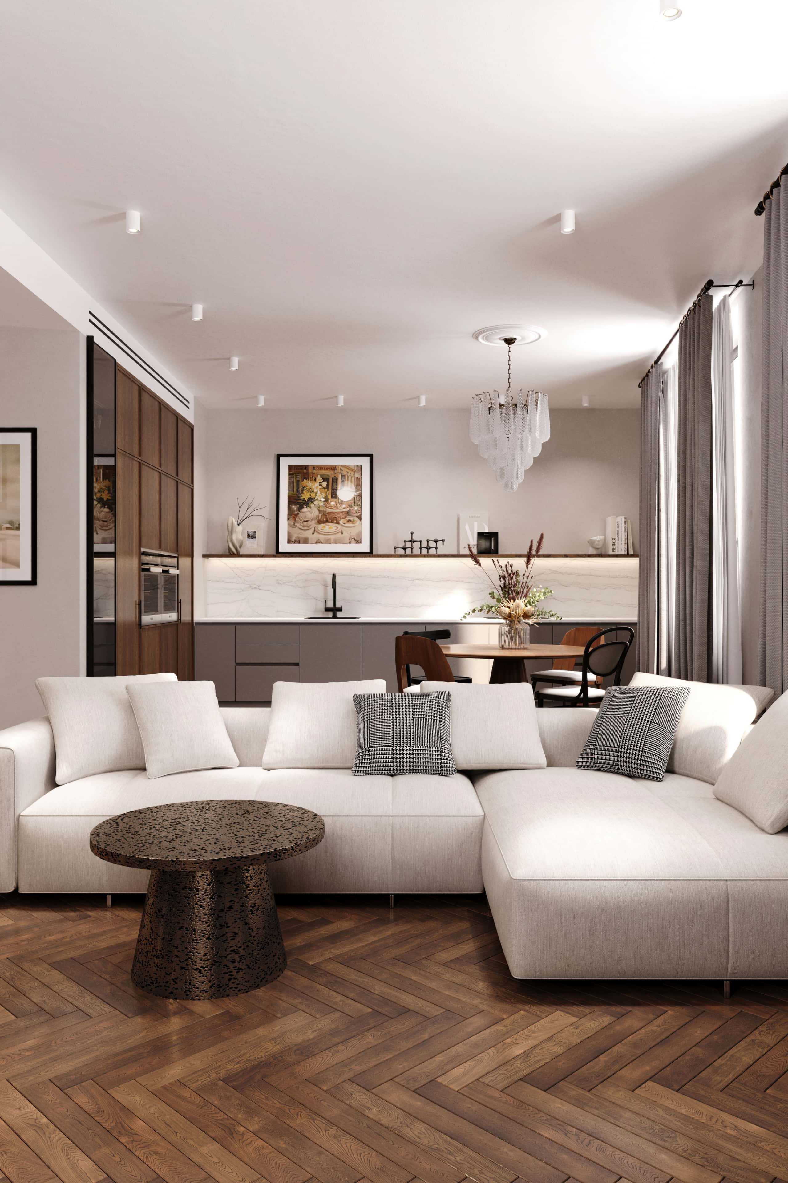 Оформление интерьера кухни-гостиной. Фото № 80983.