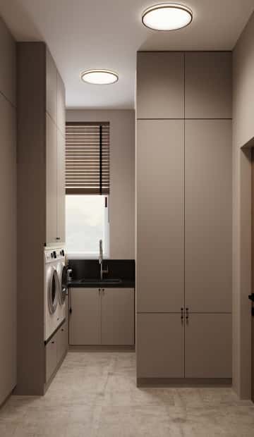 Очарование природы. Дизайн и ремонт загородного дома 116м2 в КП Британика в современном стиле. 1 этаж Постирочная, фото 02