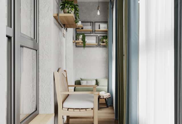 Фотографии помещений в стиле современной классики. Песня в стиле кантри. Дизайн и ремонт квартиры 53м2 ЖК Вдохновение. Лоджия, фото 01.