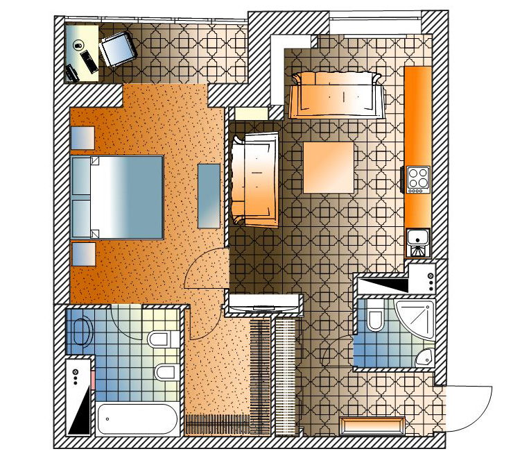 План расстановки мебели, квартира 62.8 м²
