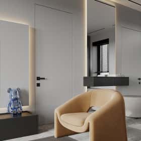 Изысканный монохром. Дизайн и ремонт таунхауса 164м2 в КП Бристоль в неоклассическом стиле. 1 этаж Кухня-гостиная, фото 06