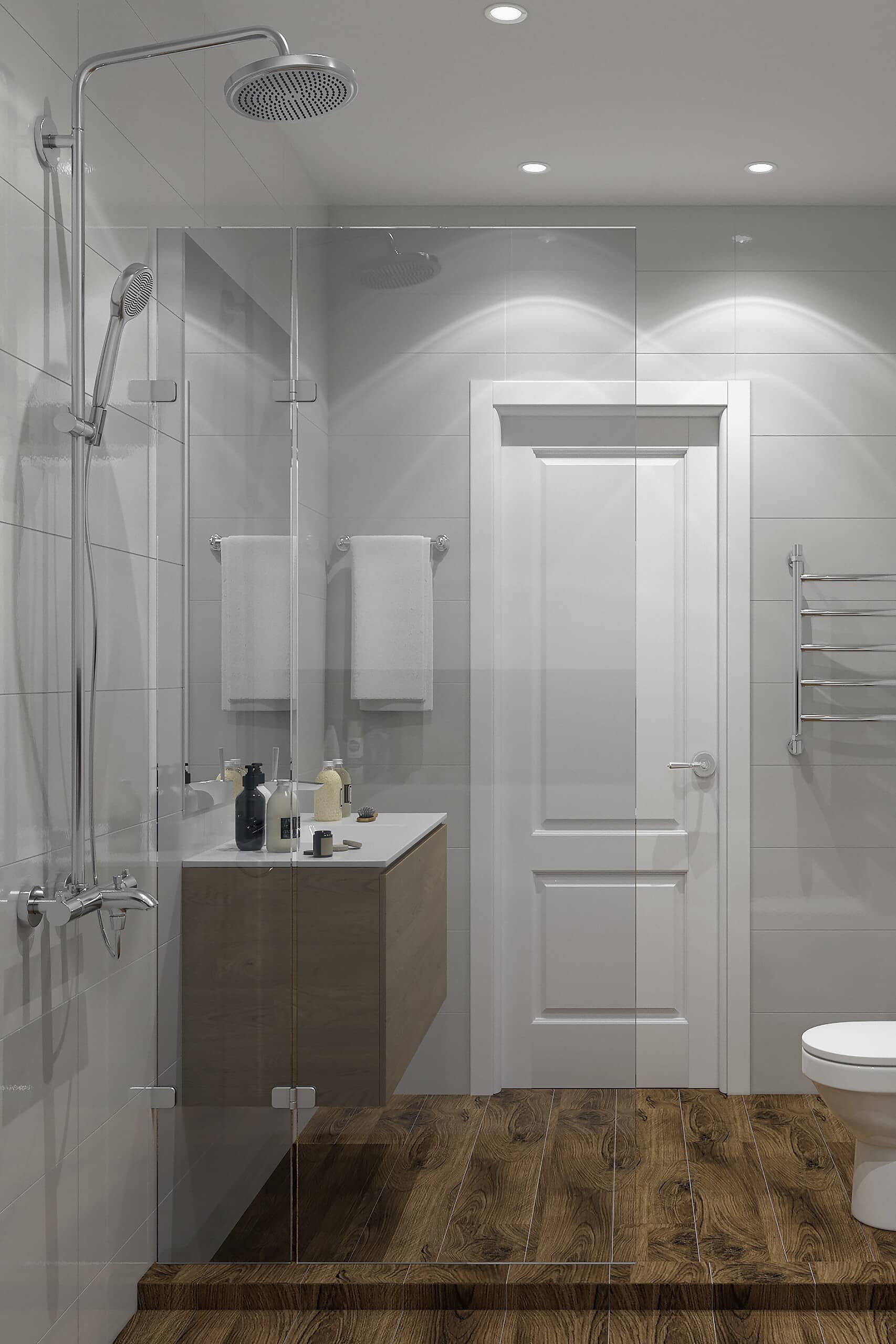 Дверь в ванной в стиле минимализм белого цвета