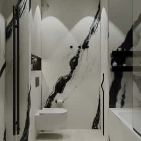 Чёрно-белая магия. Дизайн и ремонт квартиры 101м2 в ЖК Шуваловский Prima в современном стиле. Санузел, фото 02
