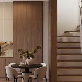 Очарование природы. Дизайн и ремонт загородного дома 116м2 в КП Британика в современном стиле. 1 этаж Кухня-гостиная, фото 05