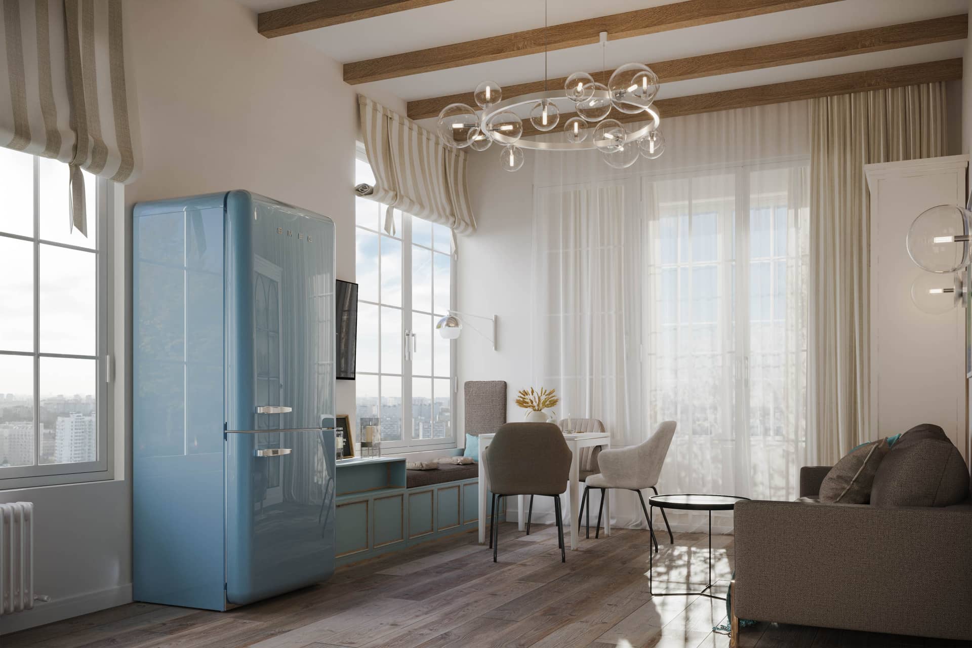 Голубой холодильник в стиле ретко