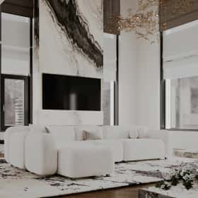 Высокие отношения. Дизайн и ремонт загородного дома 195м2 в КП Лесная поляна в современном стиле. 1 этаж Кухня-гостиная, фото 04