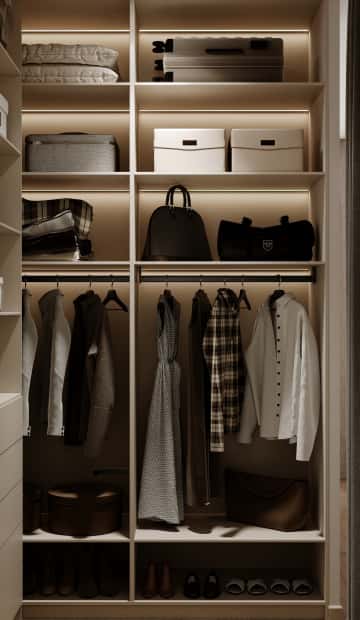 Стиль как инвестиция. Дизайн и ремонт квартиры 60м2 ЖК AFI Park Воронцовский в современном стиле. Мастер-спальня с гардеробной, фото 05