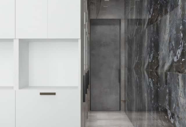 Фотографии нежилых помещений. Дверь подобрали под декоративную штукатурку.