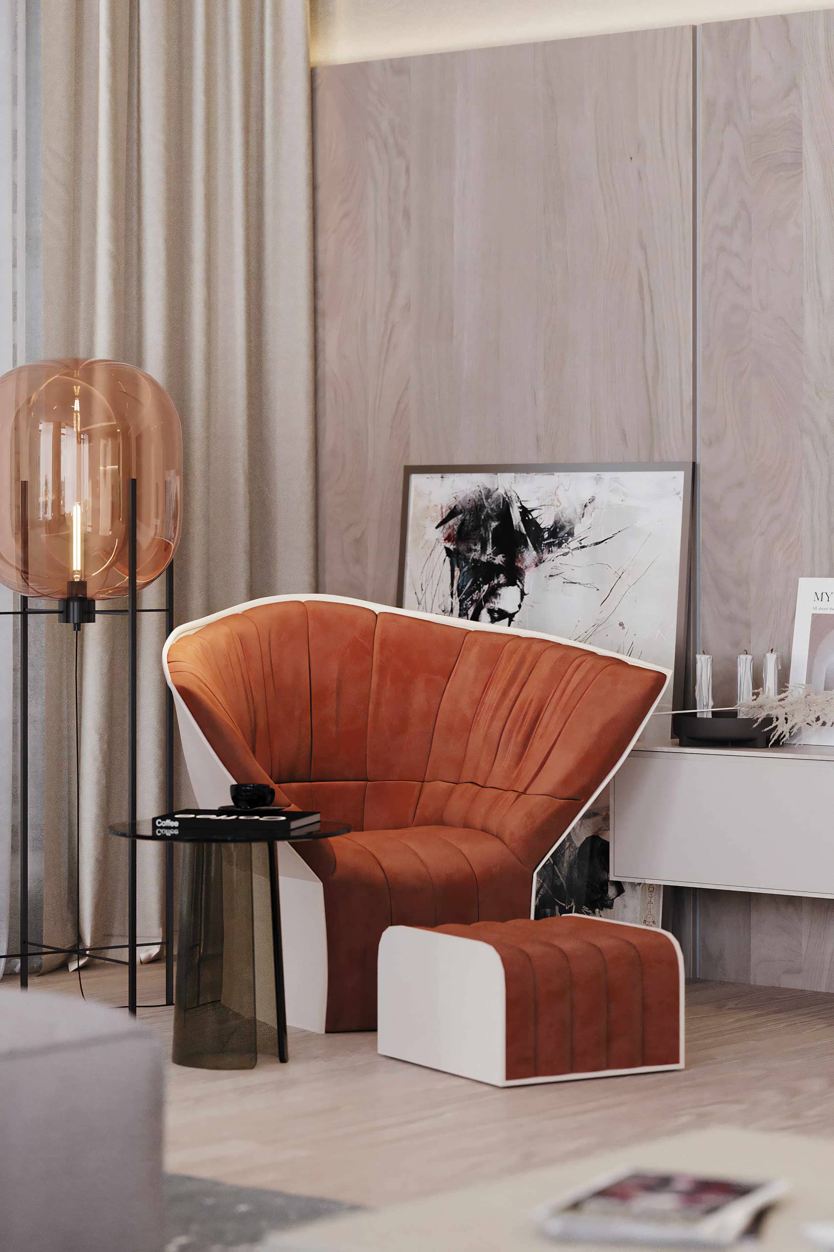 Дизайнерское кресло оранжевого цвета