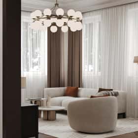 Фотографии помещений в американском стиле. Вариации классики. Дизайн и ремонт дома 177м2 КП Лесная симфония в американском стиле. 1 этаж Кухня-гостиная, фото 01.