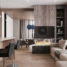 Утончённая простота. Дизайн и ремонт квартиры 123м2 ЖК Джаз в стиле современный минимализм. Кухня-гостиная, фото 06