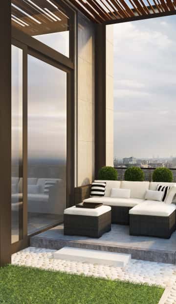 Диван из ротанга серого цвета для балкона