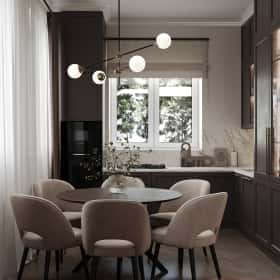 Фотографии помещений в американском стиле. Вариации классики. Дизайн и ремонт дома 177м2 КП Лесная симфония в американском стиле. 1 этаж Кухня-гостиная, фото 05.