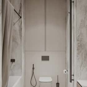 Тёплая гармония. Дизайн и ремонт квартиры 69м2 ЖК Большая семерка в современном стиле. Санузел большой, фото 01