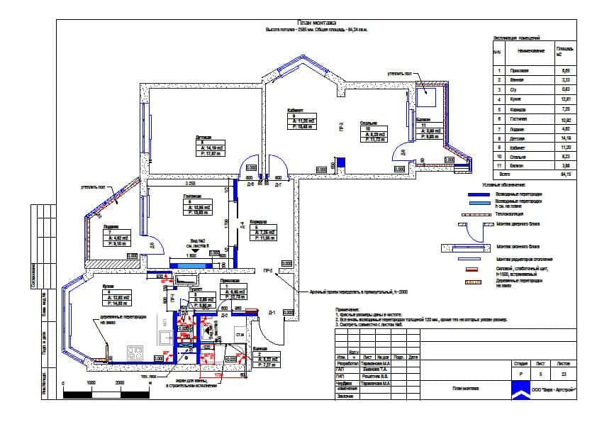 План монтажа, квартира 84 м² в ЖК «Переделкино Ближнее»