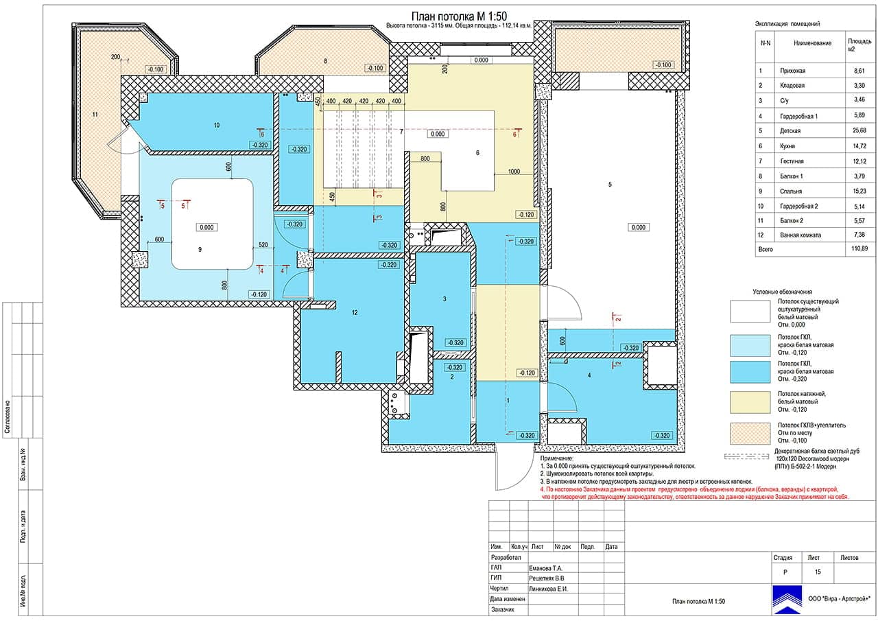 План потолка, квартира 112 м²