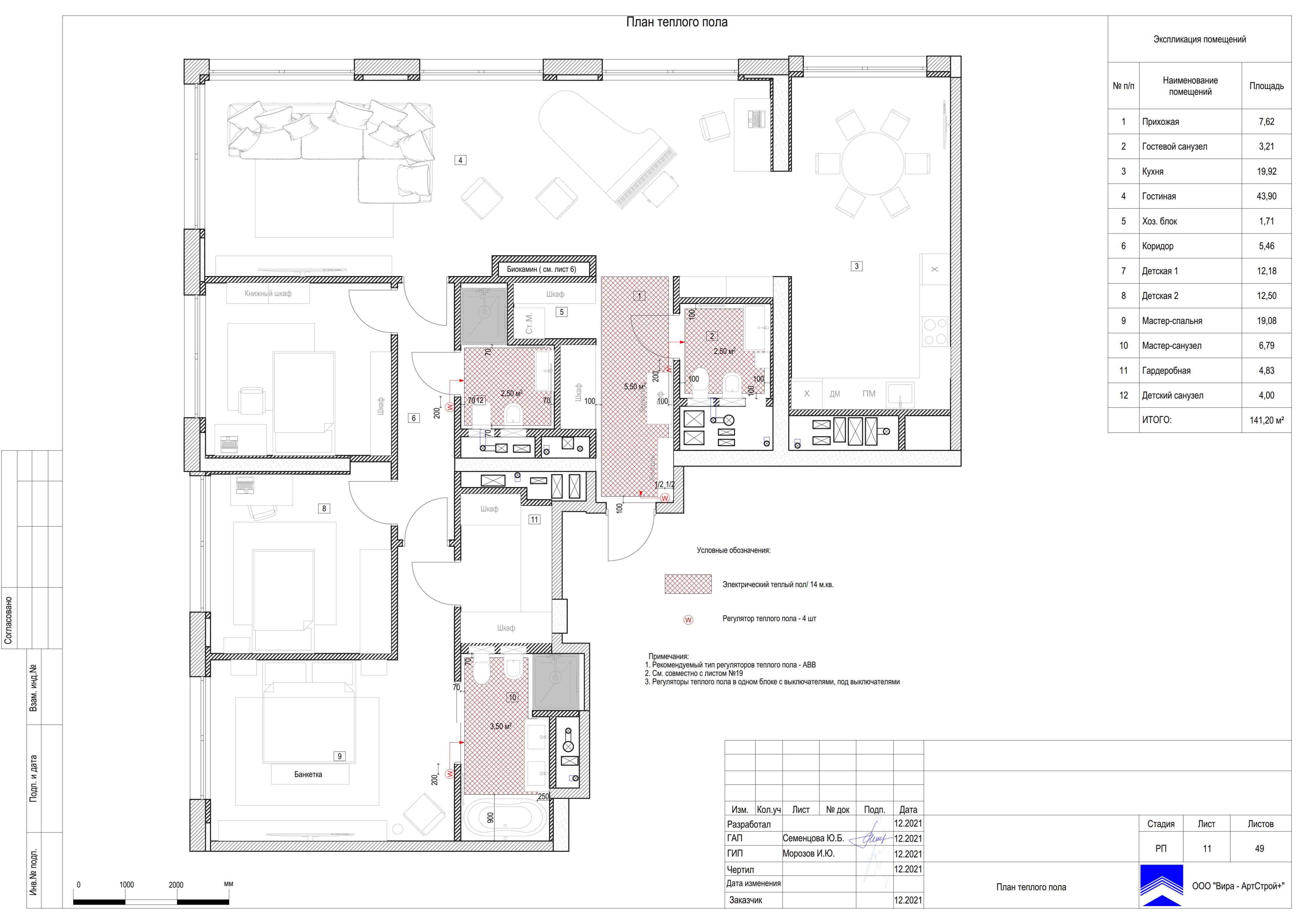 План тёплого пола, квартира 142 м² в ЖК «Фили Сити»