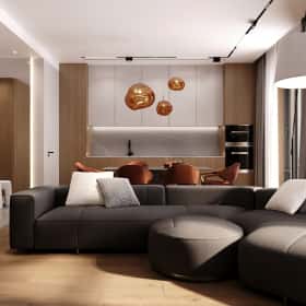 Элегантный оазис. Дизайн и ремонт квартиры 115м2 ЖК Eniteo в современном стиле с элементами экостиля. Кухня-гостиная, фото 07