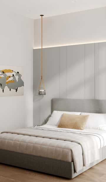 Стиль как инвестиция. Дизайн и ремонт квартиры 60м2 ЖК AFI Park Воронцовский в современном стиле. Мастер-спальня с гардеробной, фото 03