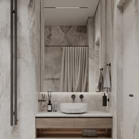 Тёплая гармония. Дизайн и ремонт квартиры 69м2 ЖК Большая семерка в современном стиле. Санузел большой