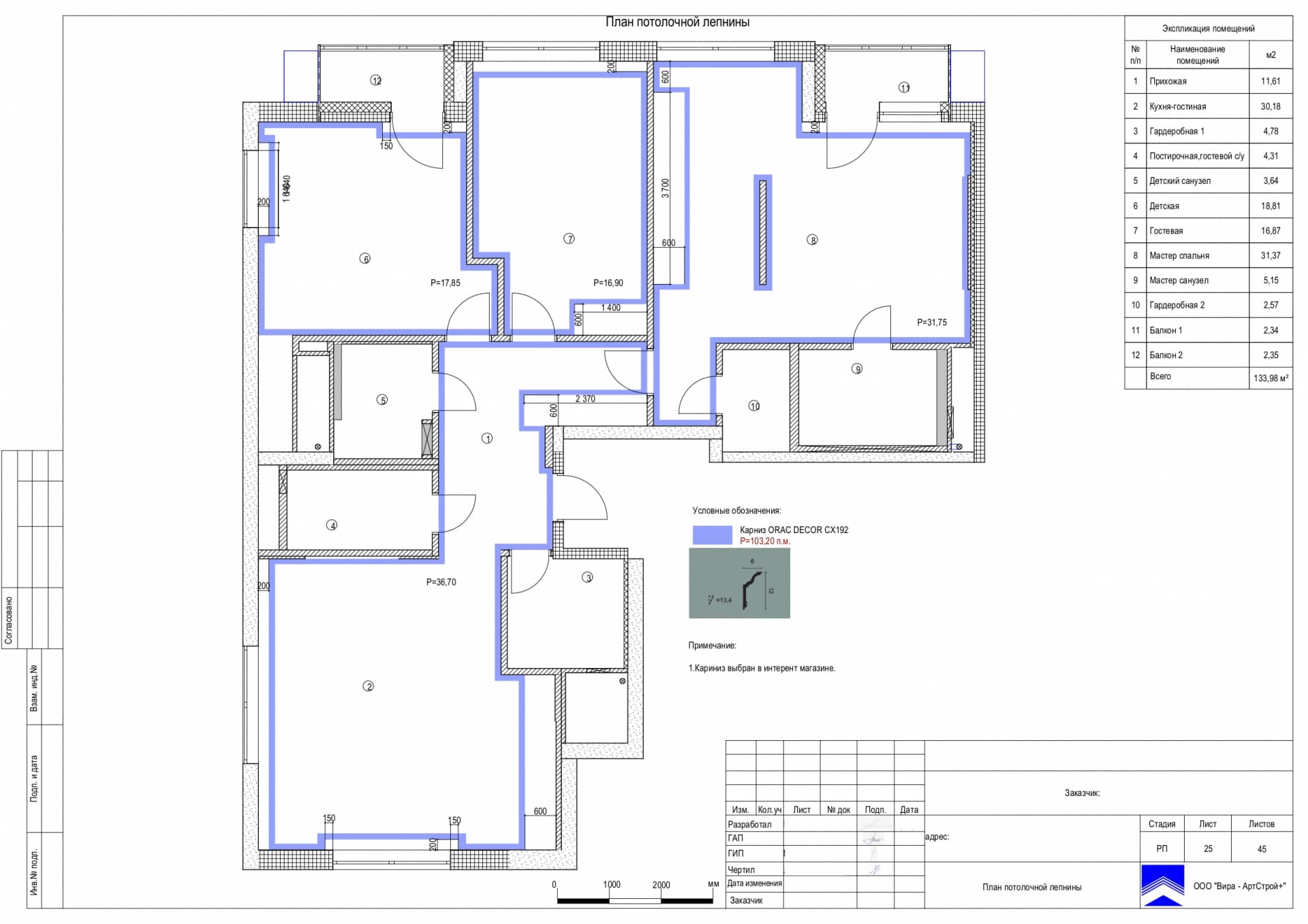План гипсовых изделий, квартира 139 м² в ЖК «Сити парк»