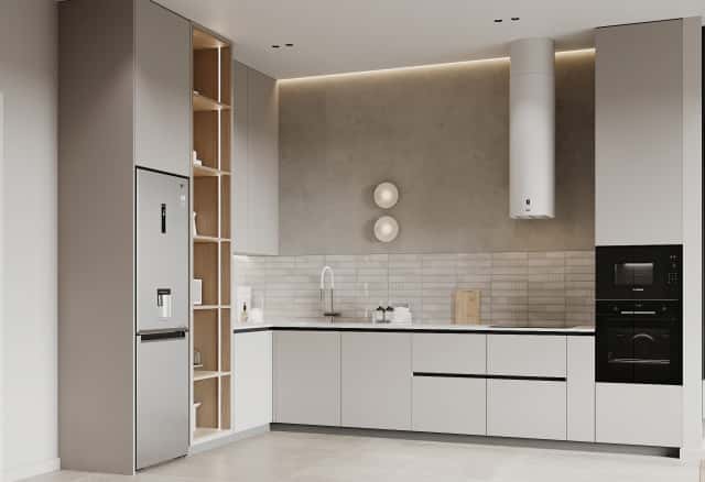 Фотографии кухонь-гостиных. Скандинавский акцент. Дизайн и ремонт квартиры 95м2 ЖК Садовые кварталы в современном стиле. Кухня-гостиная, фото 02.