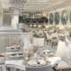 Квадратные столы классического стиля белого цвета. Современные интерьеры ресторанов. Фото 062