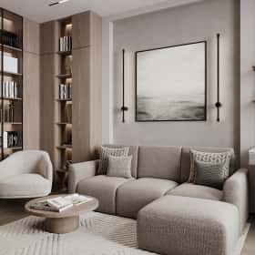 Фотографии гостиных. Ода современности. Дизайн и ремонт квартиры 63м2 ЖК Рассказово в современном стиле. Гостиная, фото 02.