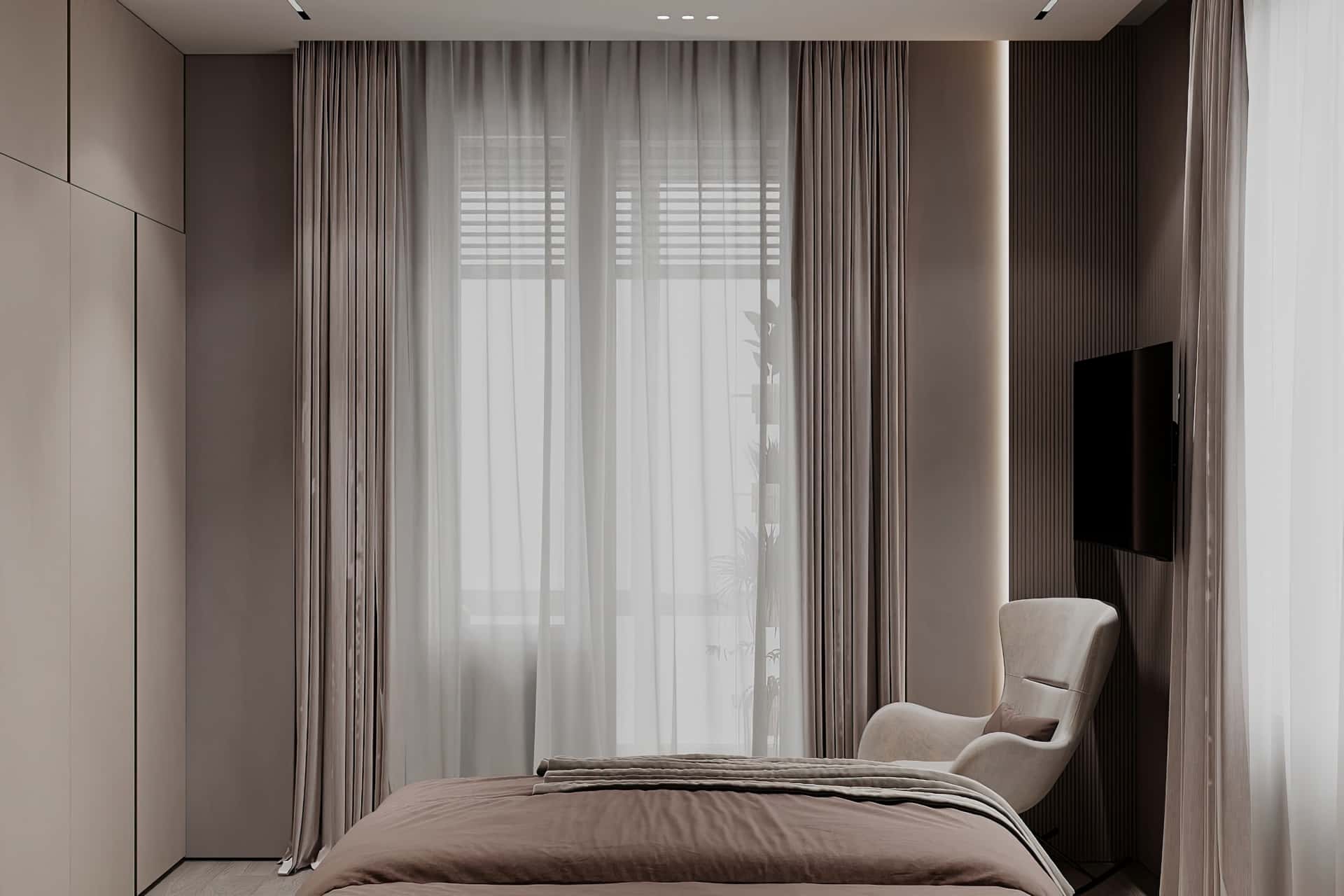 Дизайн и ремонт квартиры в ЖК Большая семерка — Тёплая гармония, 69 м2. Спальня, фото 1