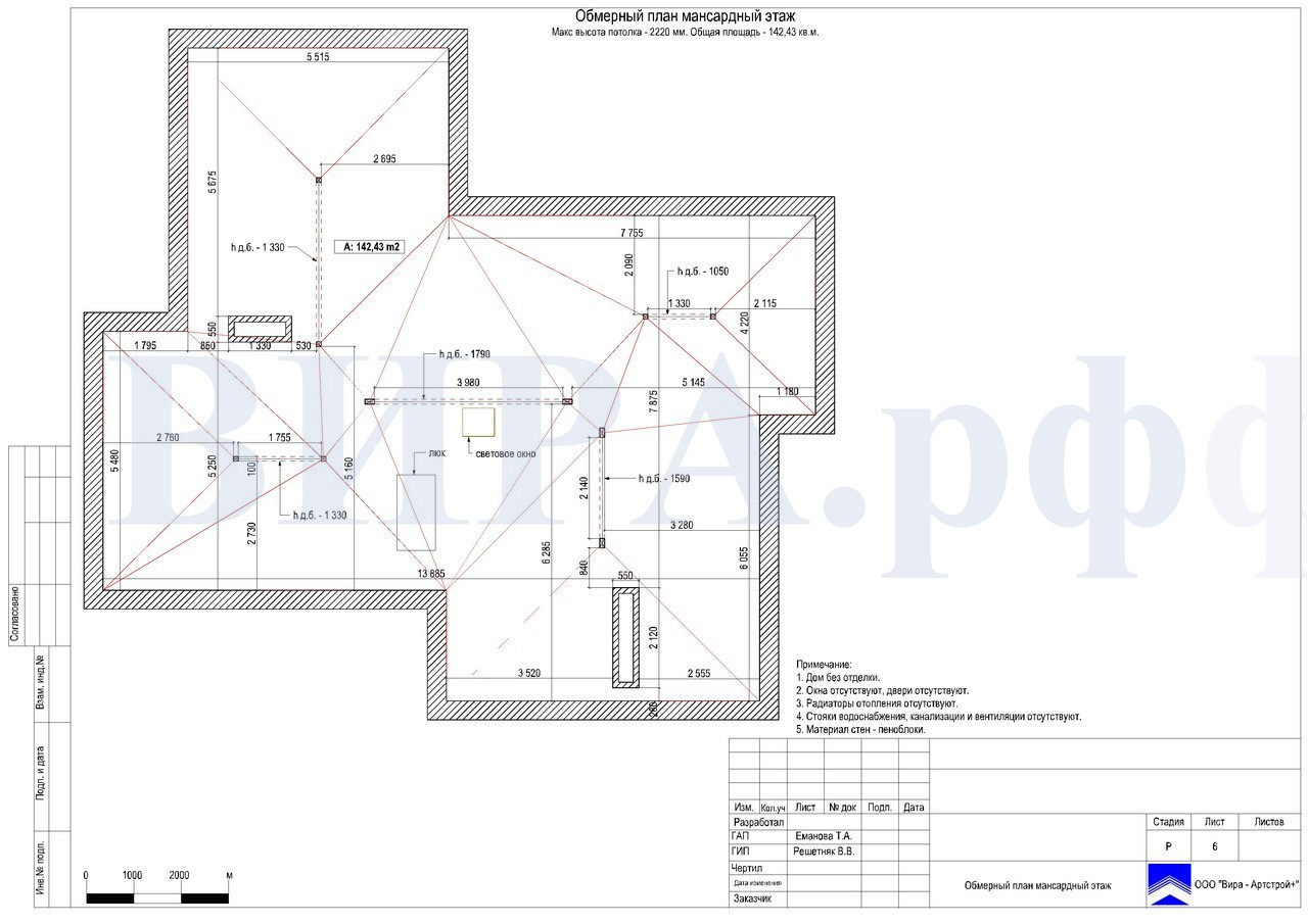 обмерный план мансардный этаж, дом 260 м² в КП «Лесной родник»