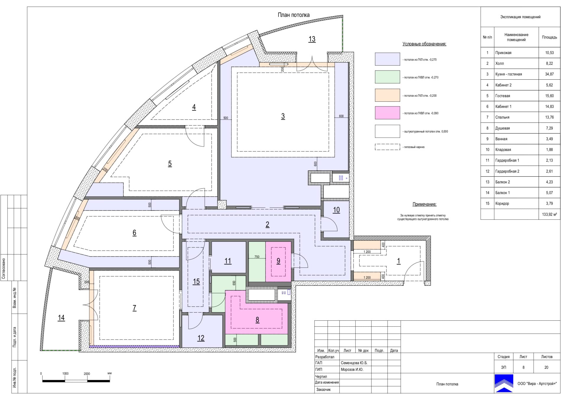 План потолка, квартира 134 м² в ЖК «Английский квартал»