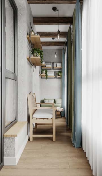 Песня в стиле кантри. Дизайн и ремонт квартиры 53м2 ЖК Вдохновение. Лоджия, фото 01