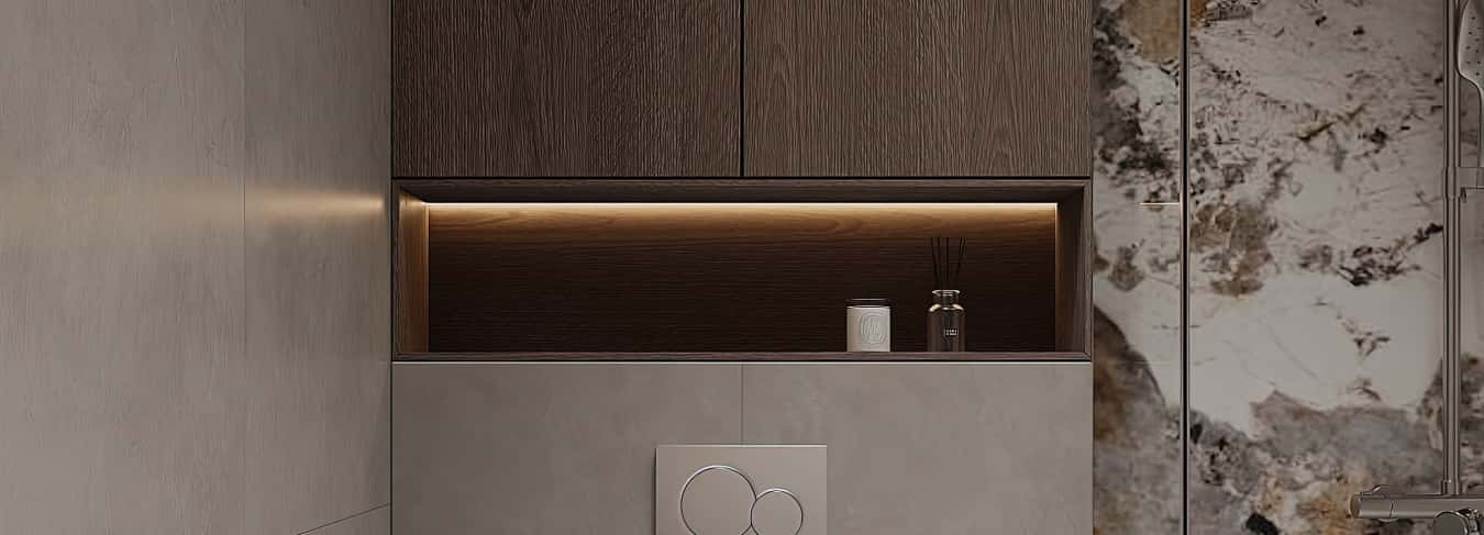 Фотографии квартир. Со вкусом кофе. Дизайн и ремонт квартиры 120м2 в ЖК iLove в современном стиле. Душевая, фото 02.