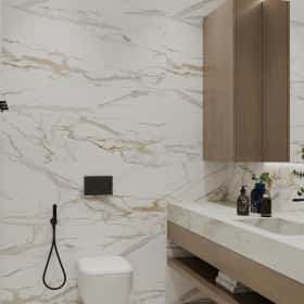 Фотографии ванных комнат. Объятия моря. Дизайн и ремонт квартиры 91м2 ЖК Событие в современном эко-стиле. Санузел, фото 02.