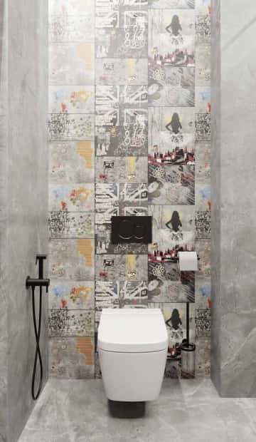 Жёлтые пятна на цветных плитках с серо-белым рисунком