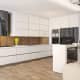 Современная кухня с белоснежными шкафами с глянцевым покрытием. Дизайн и ремонт кухонь в разных стилях. Фото 013