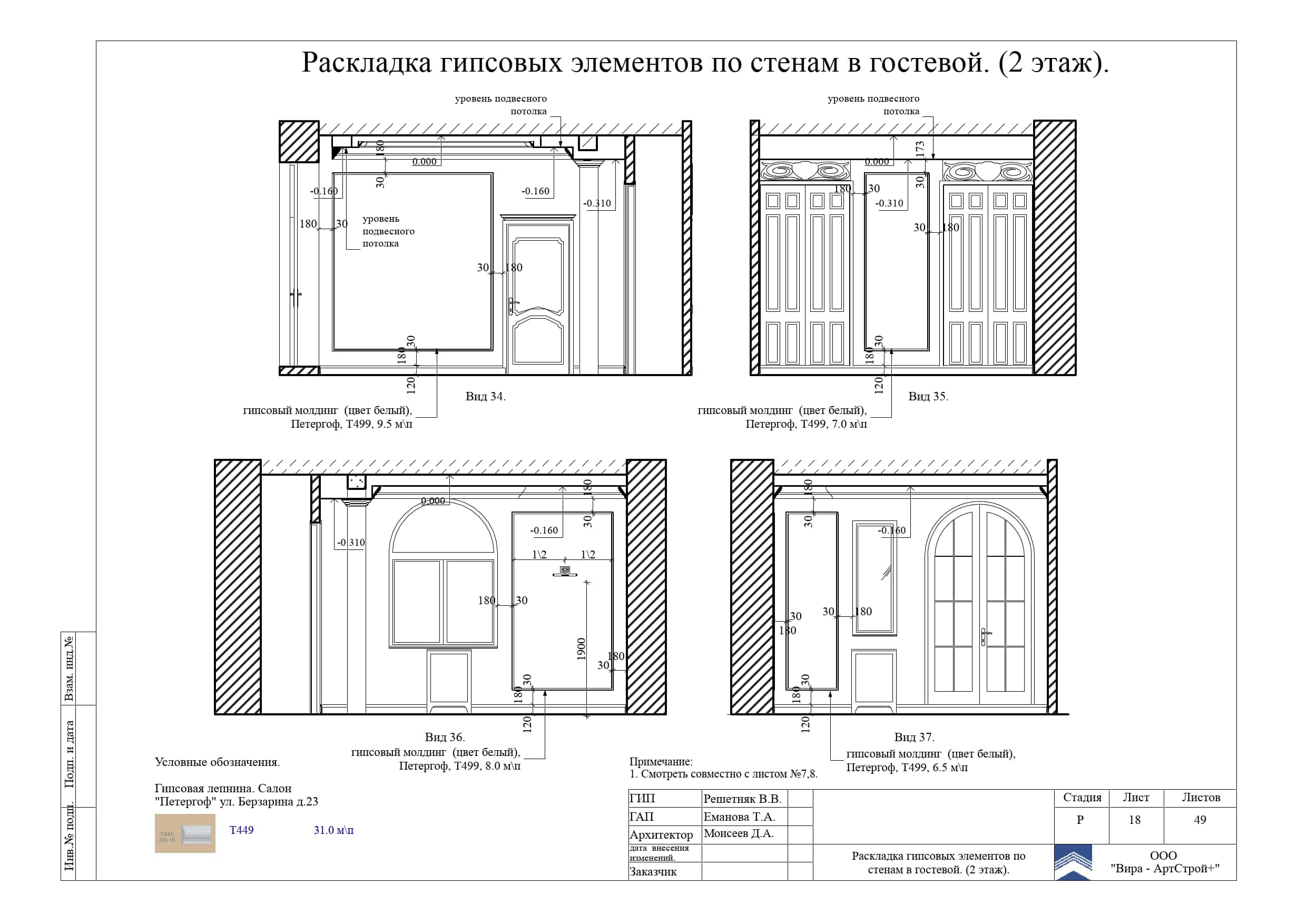 18. Раскладка гипсовых элементов по стенам в гостевой, дом 373 м²