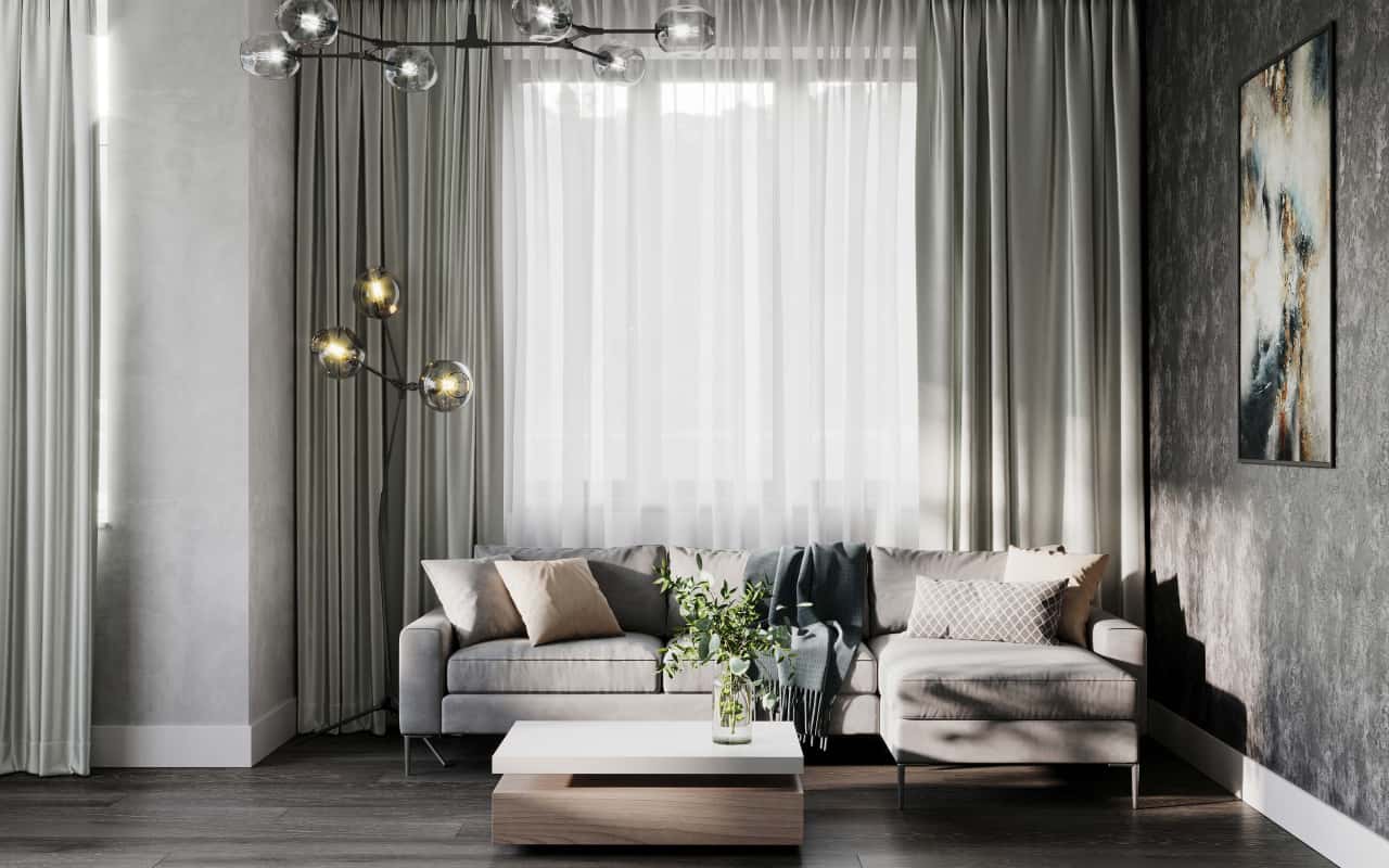 Гостиная в стиле Современная классика, фото интерьера в ЖК «Янтарный город»