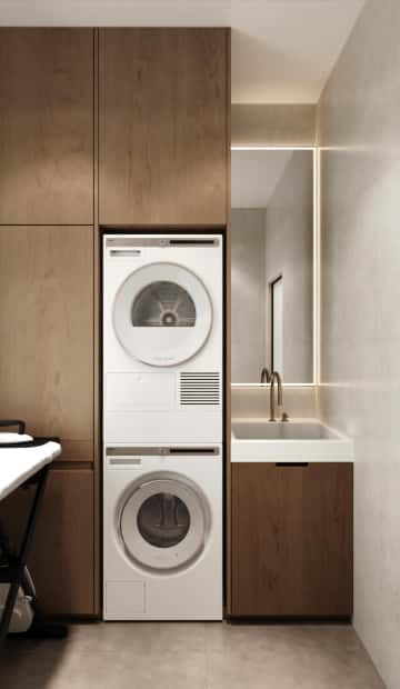 Предусмотрели стиральную машину и собственную раковину с зеркалом