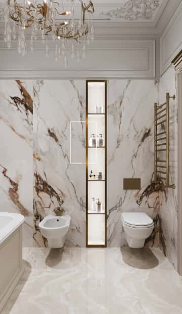 Вертикальная ниша-полка создаёт в интерьере структуру